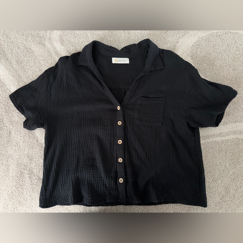 Ocean Drive Black gauze Short-Sleeve Button-Down Shirt